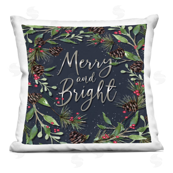 stupell industries Elizabeth Tyndall | Merry & Bright with Holly Leaves Printed Throw Pillow