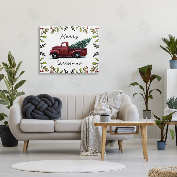 Stupell Industries Elizabeth Tyndall | Merry Christmas Red Holly Believe Farm Truck Wall Art