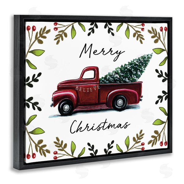 Stupell Industries Elizabeth Tyndall | Merry Christmas Red Holly Believe Farm Truck Wall Art