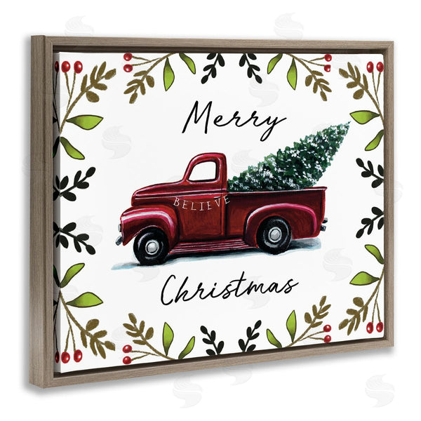 Stupell Industries Elizabeth Tyndall | Merry Christmas Red Holly Believe Farm Truck Wall Art