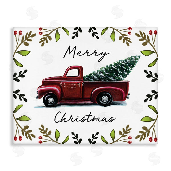 stupell industries Elizabeth Tyndall | Merry Christmas Red Holly Believe Farm Truck Wall Art