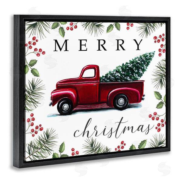 Stupell Industries Elizabeth Tyndall | Merry Christmas Traditional Red Truck Winter Holly Border Wall Art