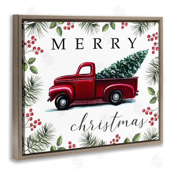 Stupell Industries Elizabeth Tyndall | Merry Christmas Traditional Red Truck Winter Holly Border Wall Art