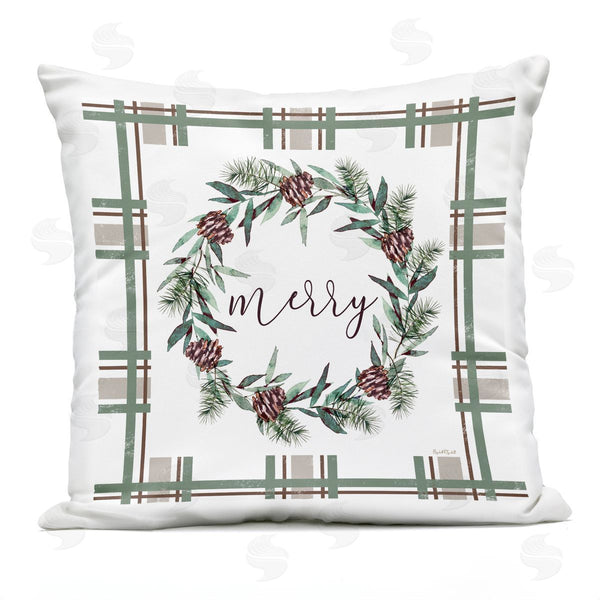 Stupell Industries Elizabeth Tyndall | Merry Wreath On Green Plaid Printed Throw Pillow