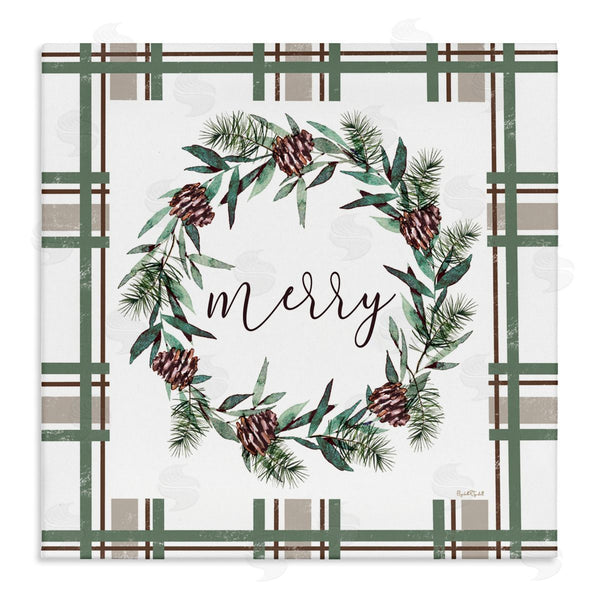 stupell industries Elizabeth Tyndall | Merry Wreath on Green Plaid