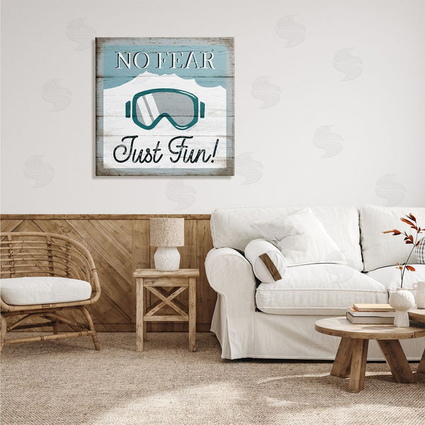 Stupell Industries Elizabeth Tyndall | No Fear Just Fun Phrase Blue Ski Goggles Wall Art