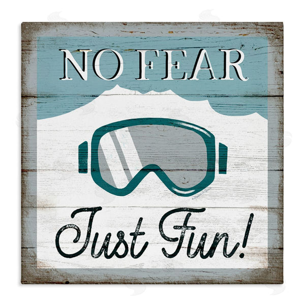 stupell industries Elizabeth Tyndall | No Fear Just Fun Phrase Blue Ski Goggles Wall Art
