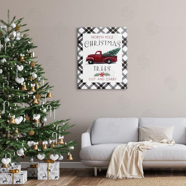 Stupell Industries Elizabeth Tyndall | North Pole Christmas Trees Red Truck Black Plaid Wall Art