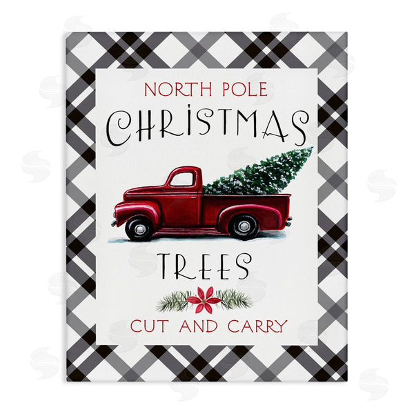 stupell industries Elizabeth Tyndall | North Pole Christmas Trees Red Truck Black Plaid Wall Art