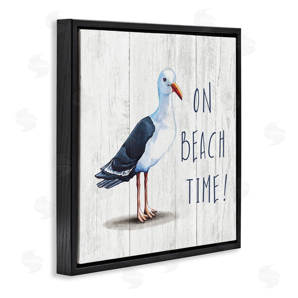Stupell Industries Elizabeth Tyndall | On Beach Time Phrase Nautical Seagull Rustic Bird Wall Art