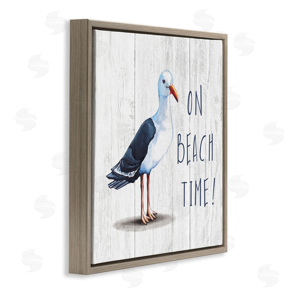 Stupell Industries Elizabeth Tyndall | On Beach Time Phrase Nautical Seagull Rustic Bird Wall Art