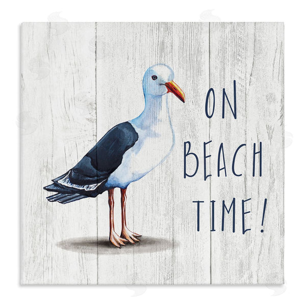 stupell industries Elizabeth Tyndall | On Beach Time Phrase Nautical Seagull Rustic Bird Wall Art