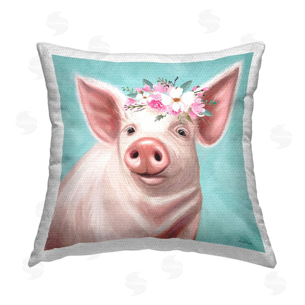 Stupell Industries Elizabeth Tyndall | Pastel Floral Piglet Printed Throw Pillow