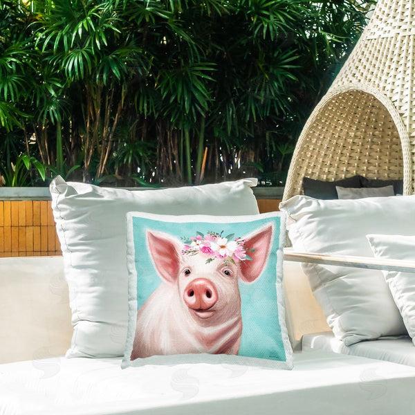 Stupell Industries Elizabeth Tyndall | Pastel Floral Piglet Printed Throw Pillow