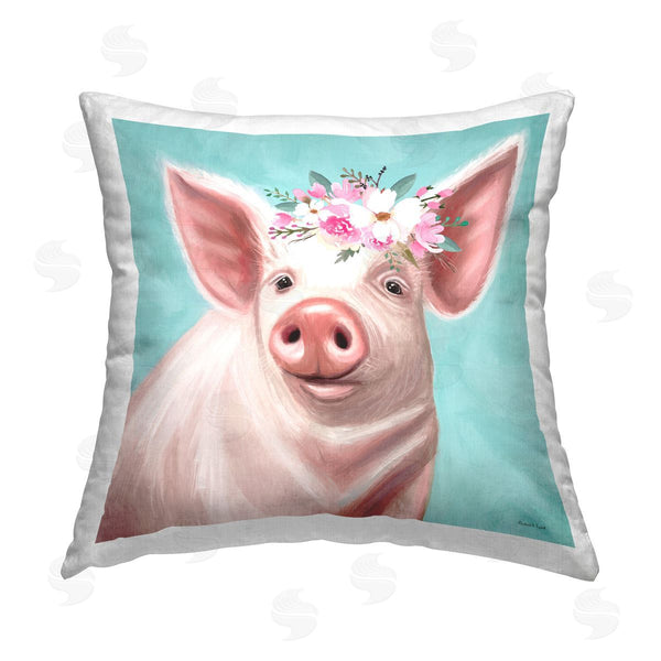 stupell industries Elizabeth Tyndall | Pastel Floral Piglet Printed Throw Pillow