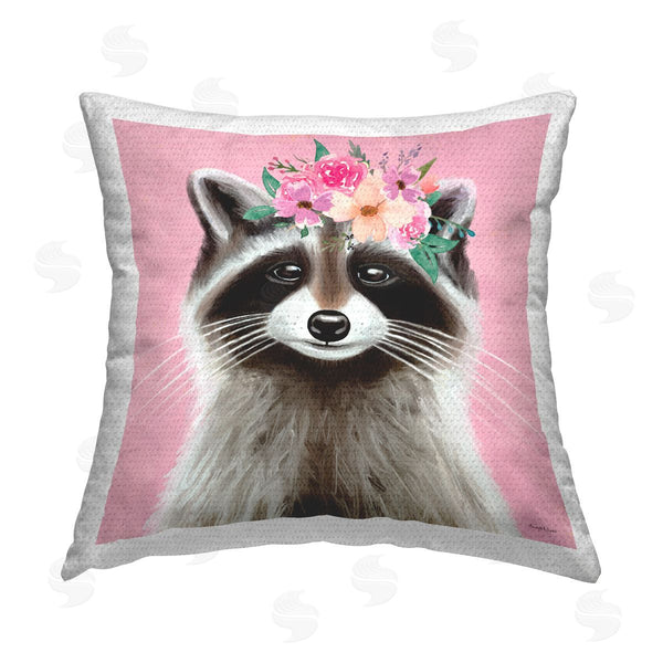 Stupell Industries Elizabeth Tyndall | Pink Florals Raccoon Printed Throw Pillow