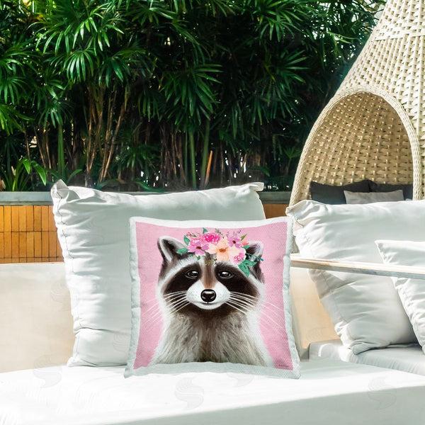 Stupell Industries Elizabeth Tyndall | Pink Florals Raccoon Printed Throw Pillow