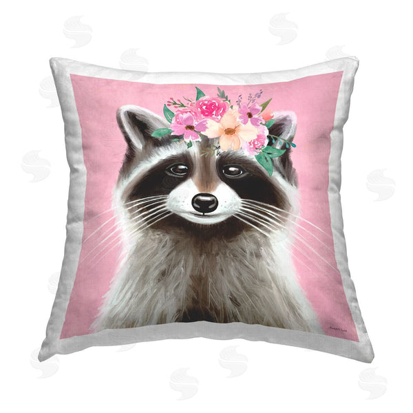 stupell industries Elizabeth Tyndall | Pink Florals Raccoon Printed Throw Pillow
