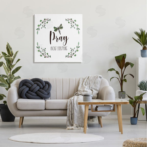 Stupell Industries Elizabeth Tyndall | Pray About Everything Dragonfly Insect Laurel Branch Crown Wall Art