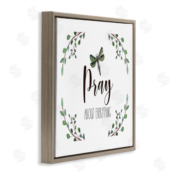 Stupell Industries Elizabeth Tyndall | Pray About Everything Dragonfly Insect Laurel Branch Crown Wall Art