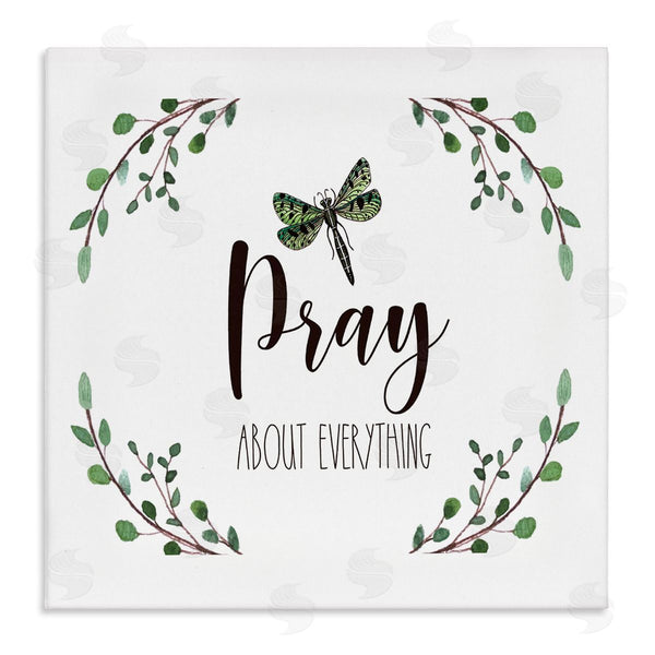 stupell industries Elizabeth Tyndall | Pray About Everything Dragonfly Insect Laurel Branch Crown Wall Art