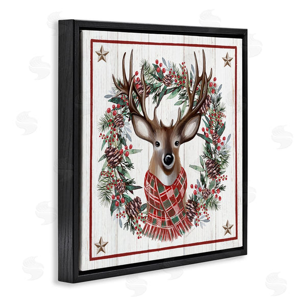 Stupell Industries Elizabeth Tyndall | Rustic Holly Pinecone Wreath Bordered Reindeer Scarf Wall Art