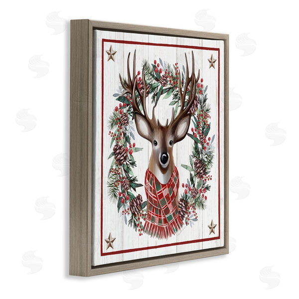 Stupell Industries Elizabeth Tyndall | Rustic Holly Pinecone Wreath Bordered Reindeer Scarf Wall Art