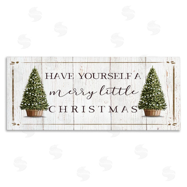 stupell industries Elizabeth Tyndall | Rustic Merry Little Christmas Phrase Holiday Fir Trees Wall Art