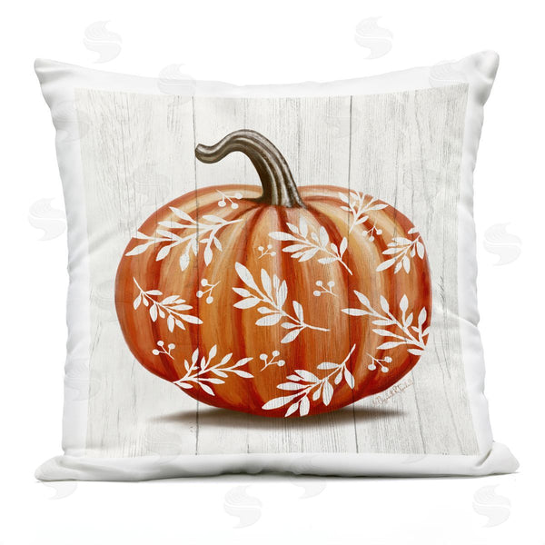 Stupell Industries Elizabeth Tyndall | Rustic Seasonal Pumpkin Leaf Sprig Pattern Printed Throw Pillow