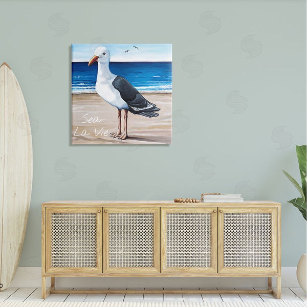 Stupell Industries Elizabeth Tyndall | Sea La Vie French Beach Seagull Quote Wall Art