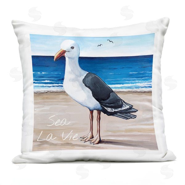 Stupell Industries Elizabeth Tyndall | Seagull Bird Standing Beach Shore Waves Printed Throw Pillow