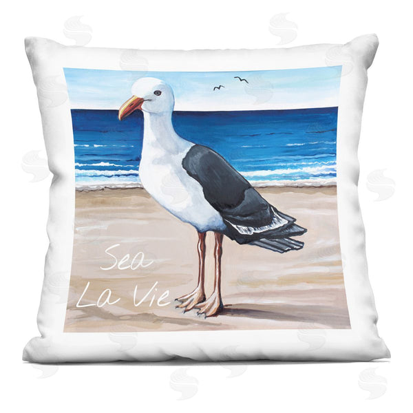 stupell industries Elizabeth Tyndall | Seagull Bird Standing Beach Shore Waves Printed Throw Pillow