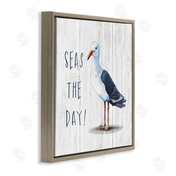 Stupell Industries Elizabeth Tyndall | Seas The Day Sentiment Rustic Nautical Seagull Bird Wall Art