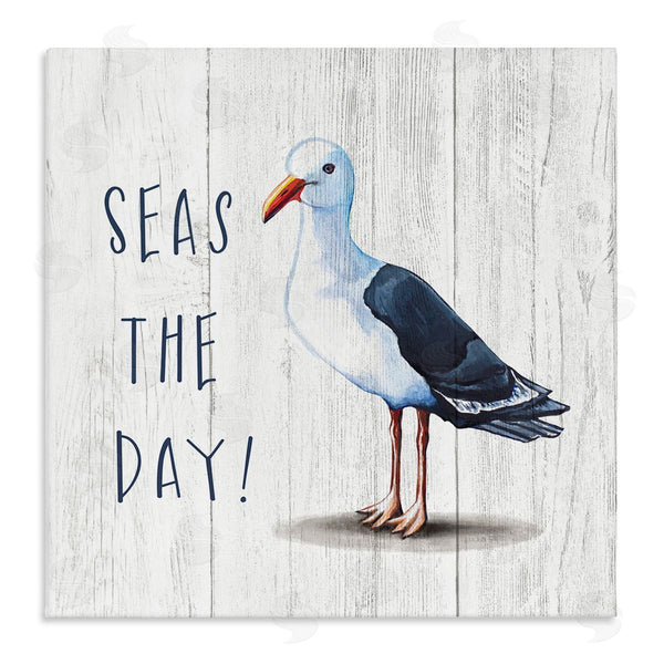 stupell industries Elizabeth Tyndall | Seas the Day Sentiment Rustic Nautical Seagull Bird Wall Art