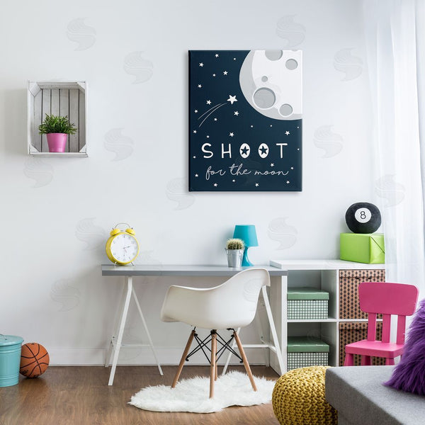 Stupell Industries Elizabeth Tyndall | Shoot For The Moon Sentiments Flying Stars Blue White Wall Art