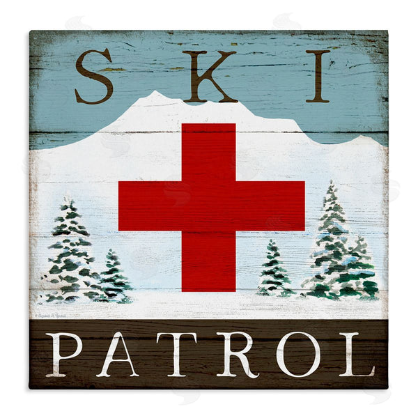 stupell industries Elizabeth Tyndall | Ski Patrol Rustic Cabin Sign