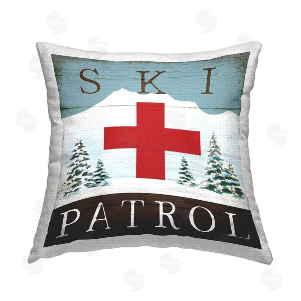 Stupell Industries Elizabeth Tyndall | Ski Patrol Rustic Symbol Printed Throw Pillow