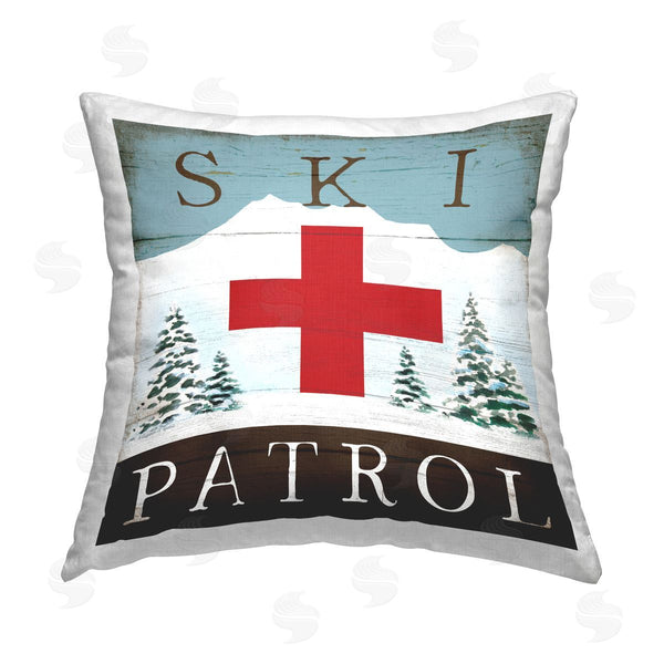 stupell industries Elizabeth Tyndall | Ski Patrol Rustic Symbol Printed Throw Pillow