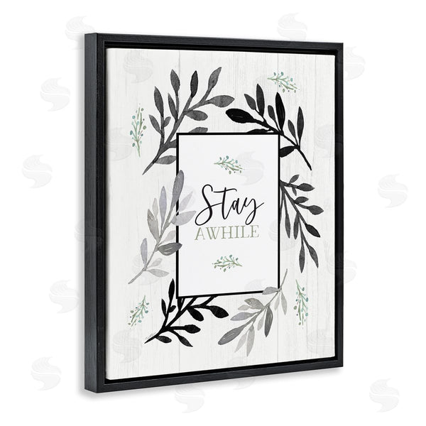 Stupell Industries Elizabeth Tyndall | Stay Awhile Phrase Country Herb Foliage Border Wall Art