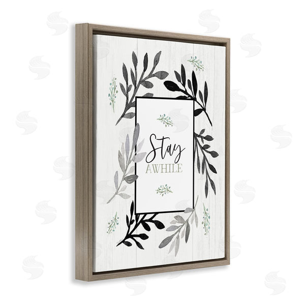 Stupell Industries Elizabeth Tyndall | Stay Awhile Phrase Country Herb Foliage Border Wall Art