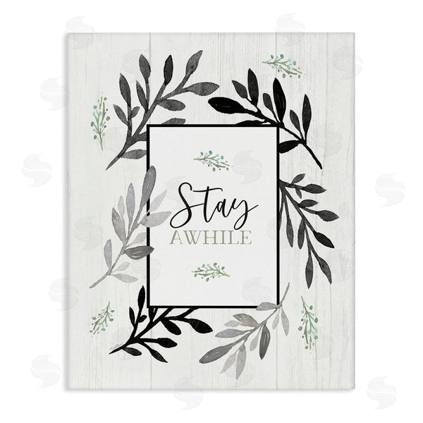 stupell industries Elizabeth Tyndall | Stay Awhile Phrase Country Herb Foliage Border Wall Art
