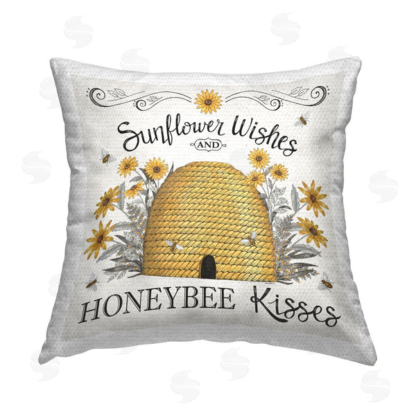 Stupell Industries Elizabeth Tyndall | Sunflower Wishes Honeybee Kisses Printed Throw Pillow