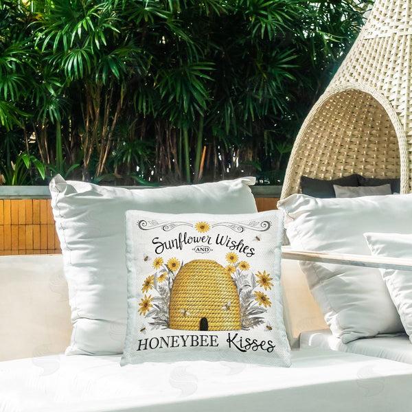 Stupell Industries Elizabeth Tyndall | Sunflower Wishes Honeybee Kisses Printed Throw Pillow