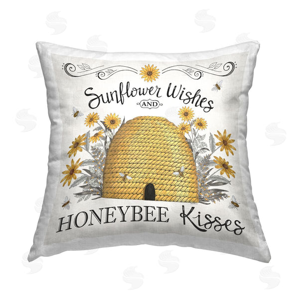 stupell industries Elizabeth Tyndall | Sunflower Wishes Honeybee Kisses Printed Throw Pillow