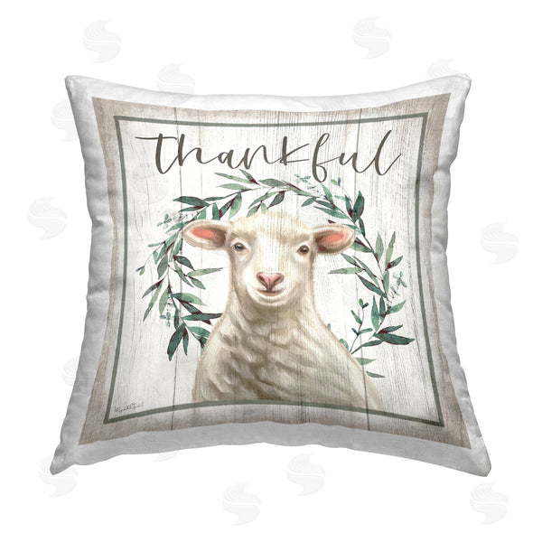 stupell industries Elizabeth Tyndall | Thankful Phrase Rustic Lamb Printed Throw Pillow