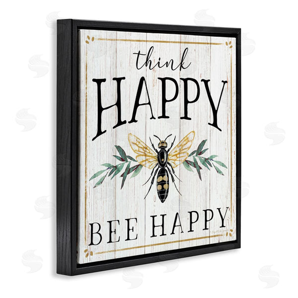Stupell Industries Elizabeth Tyndall | Think Happy Bee Happy Phrase Insect Pun Wall Art