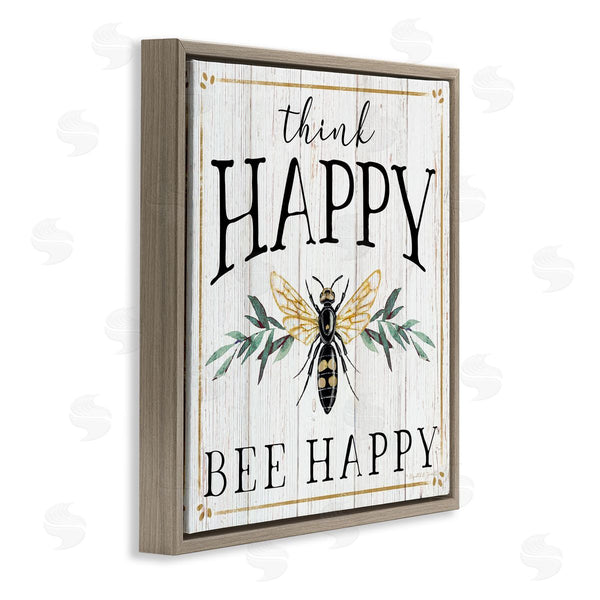 Stupell Industries Elizabeth Tyndall | Think Happy Bee Happy Phrase Insect Pun Wall Art