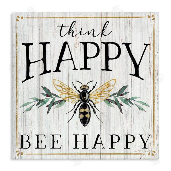 Stupell Industries Elizabeth Tyndall | Think Happy Bee Happy Phrase Insect Pun Wall Art