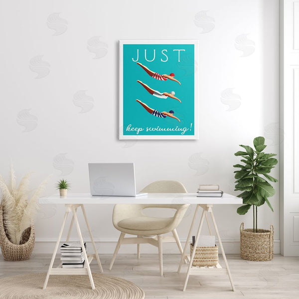 Stupell Industries Elizabeth Tyndall | Trio Of Female Divers Just Keep Swimming Phrase Wall Art