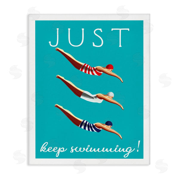 stupell industries Elizabeth Tyndall | Trio of Female Divers Just Keep Swimming Phrase Wall Art